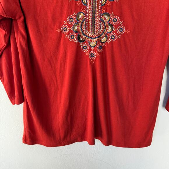 Chico’s Size M Burnt Orange Embroidered Sequined Pullover top size M - Picture 5 of 9